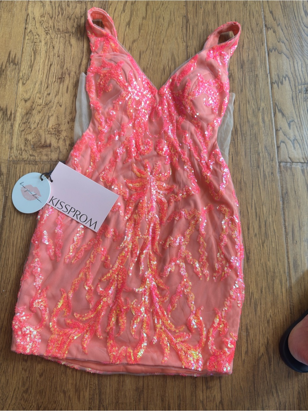 KissProm Coral Pink Sequin Mini Dress – Size 4 – NWT